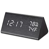 Micarsky Digital Alarm Clock for Bedrooms with 3 Alarms Setting, 3 Levels Brightness, Wooden Electronic LED Display, Temperature and Humidity Detect(Black)