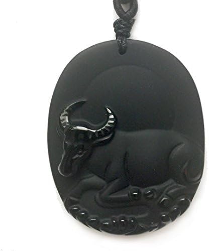 Chinese Zodiac Necklace Pendant Made of Obsidian Gemstone: Horoscope Animal/Sign Amulet