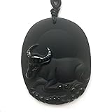 Chinese Zodiac Necklace Pendant Made of Obsidian Gemstone: Horoscope Animal / Sign Amulet