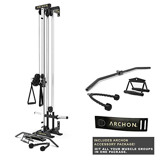 ARCHON Wall Mount Commercial Ball Bearing Cable Station | 17 Position Adjustable Dual Pulleys | Home Gym Equipment | Cable Crossover Machine | Weight Machine | Cable Pulldown | Functional Trainer