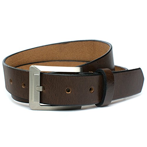 Titanium Brown Dress Belt - Nickel Smart - Top Grain Leather Belt with Nickel Free Titanium Buckle - 32