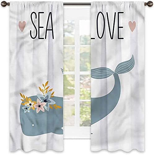 Summer Blackout Curtain, Sea Love Quote with Hearts, Rod-Shaped Pocket Curtains for The Living Room W42 x L63 Inch Summer Blackout Curtain, Sea Love Quote with Hearts, Rod-Shaped Pocket Curtains for The Living Room W42 x L63 Inch