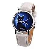 COOKI Women Watches On Sale Clearance Prime Ladies Fashion Mysterious Black Cat Wrist Quartz Watches with Leather Band Elegant Casual Analog Classic Business Watches for Women