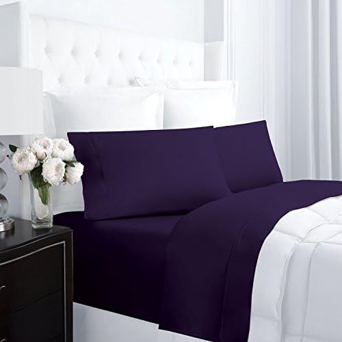 Egyptian Luxury 300 Thread Count 100% Cotton Long-Staple Combed Pure Natural Sheet Set - Deep Pockets, Fade Resistant, Hypoallergenic Sheet and Pillow Case Set - (Full, Purple)
