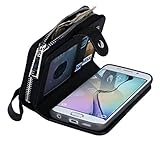 Dreams Mall(TM)New Arrival 2 in 1 Premium PU Leather Wallet Purse Case Protection for Samsung Galaxy S6 with Stand Flip Cover and Strap-Black