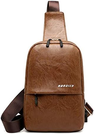 Men's Sling Bag Waterproof Leather Shoulder Chest Crossbody Bag with USB Charging Port (#15)