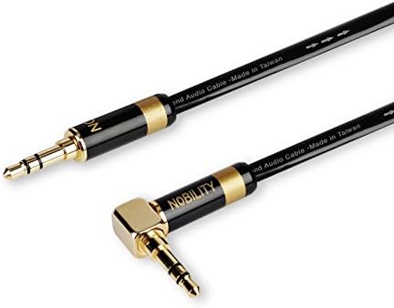 Oxygen Free Copper (OFC) 3.5mm Auxiliary Audio Cable, Jack to Jack, 90 Degree Right Angle for Smartphones ,Tablets, Speakers,Cars,Home Audio System and More, Gold-Plated, 1.5M(5ft) – Black-PremKabel