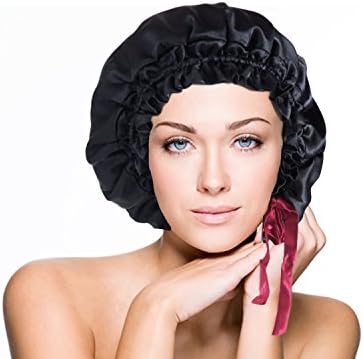 Silk Sleep Bonnet Silk Sleep Cap Italian Silk Double Layers Adjustable Handmade in USA Black