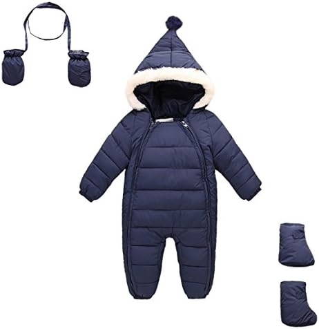 Snowsuit Toddler 3 Piece All In One Snowsuit Romper Zipper Onesie Winter Warm Infant Newborn Jumsuit 6-12 Months Dark Blue
