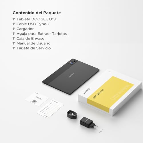 DOOGEETab U13 Tablet 13 Pulgadas FHD+ 90Hz, Tablet Android 16 Batería 11000mAh,32GB+256GB/2TB, Procesador Octa-Core Tablets, Gemini AI/Widevine L1, 13MP/5G WiFi/Face ID/GPS/OTG