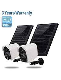 Wireless Rechargeable Battery Powered Security Camera with Solar Panel, 1080p HD Waterproof Outdoor Home Surveillance with Motion Detection, Two Way Audio, Night Vision-Work with Alexa(2 Pack)