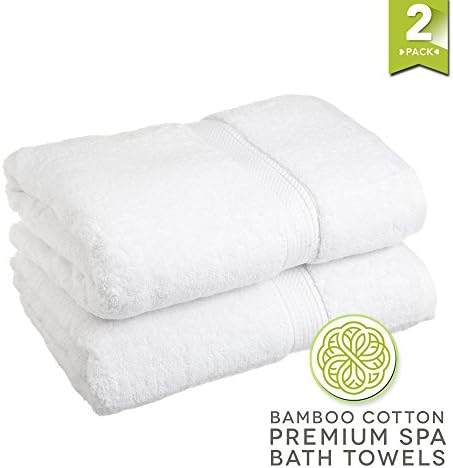 Bamboo Cotton Bath Sheets by LionFinch. Bright White, Super Soft and Absorbent. Bamboo Naturally Blocks Mold and Mildew. Extra Long 70 inches by 35 Inches Wide.