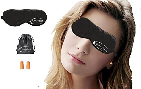 DaVeryBest Silk Sleep Mask for Women Men Girls Kids Completely Blocks Out Light Includes Carrying Pouch &amp; Ear Plugs Travel Pack by DaVeryBest