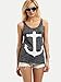 ROMWE Women's Boat Anchor Print Sleeveless Tank Tops Vest Blouse