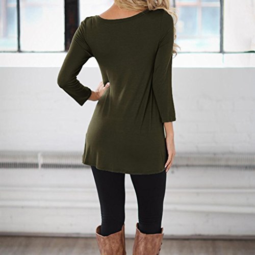 Amimgo-Womens-34-Sleeve-Loose-Button-Trim-T-Shirt-Round-Neck-Asymetrical-Tunic-Blouse