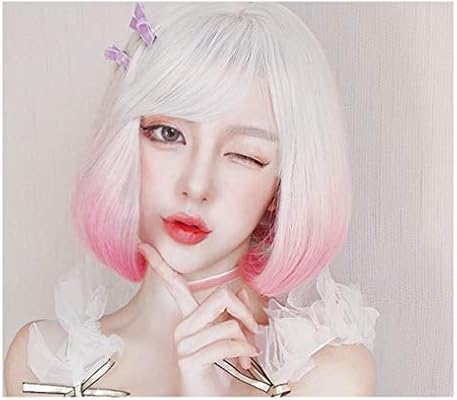 Xiao Girl Sweet Makeup Wig Silver Gradient Pink Inner Buckle Pear