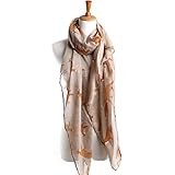 BeautyVan, Long Cute Soft Fox Print Scarf Wraps Shawl Scarves (Khaki)