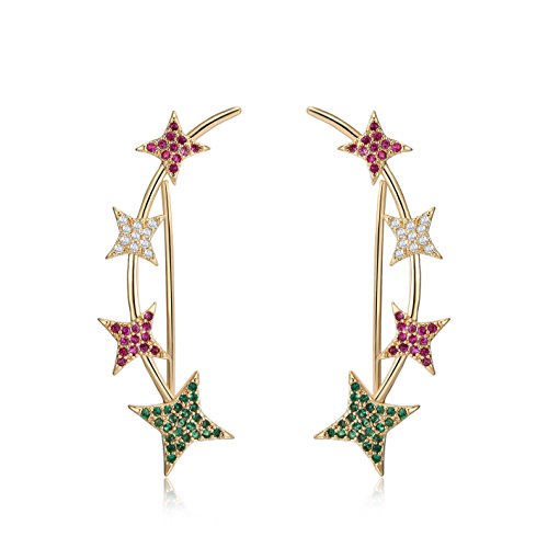 Mevecco Womens Girls Ear Crawler Climber CZ Crystal Star Ear Wrap Cuffs Earrings Sweep Stud Earring Pin Jewelry (multi color)