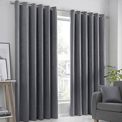 Fusion Strata Woven Eyelet Lined Curtains, Charcoal, 66 x 72 Inch