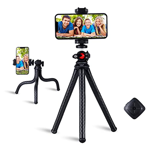 Flexible Tripod - Phone Tripod, Portable & Sturdy Adjustable Tripod w/Wireless Remote, Cell Phone Tripod Easy to Adjust 360° Ball Head, Mini Tripod can Load 6.6lbs, Stands for Phone, Camera, Recorder