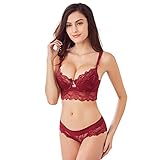 Varsbaby Women's Push Up Embroidery Bras Set Lace Lingerie Bra and Panties, Size 32A, Red
