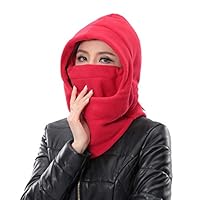 HZTG Women Winter Thick Windproof Riding Face Cover Hat Ski Balaclava Mask with Ponytail Hole (Red)