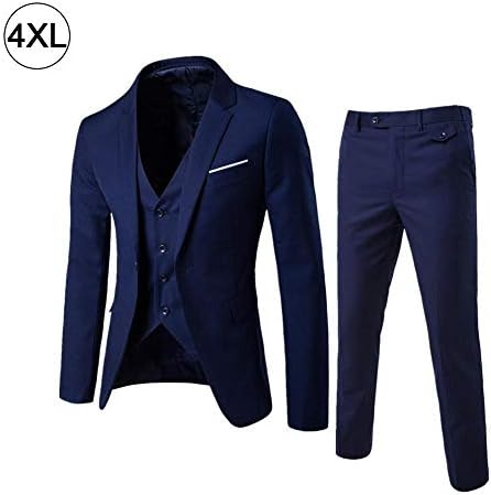 Men's Formal 3 Piece Suits Slim One-Button Solid Color Long Sleeve Classic Vest Loose Wedding Suit Pants
