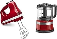 KitchenAid 5-Speed Ultra Power Hand Mixer, Empire Red & KFC3516ER 3.5 Cup Food Chopper, Empire