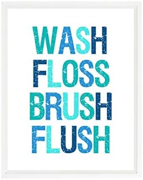 Bathroom Wall Art, Wash, Floss, Brush, Flush, Bathroom Decor, Turquoise, Blue, Teal, Green, Bathroom Sign, Kids Art, Beach House Bathroom
