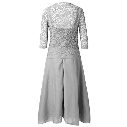DONTAL Women Long Sleeve Two-Piece Chiffon Lace Patchwork Solid Loose Hem Dress Cardigan Wine - Thumbnail 5