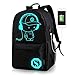 Enigma's Mystics Anime Cartoon Luminous Backpack - With USB Charging Port Anti-Theft Lock & Pencil Case Fashionable Unisex Luminous Anime School Bag Cartoon Glow In The Dark Laptop Travel Bag (BLACK)
