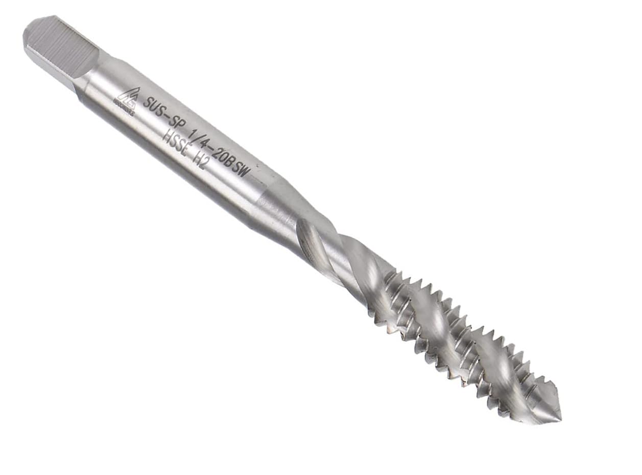 MACHSWON Spiral Flute Threading Tap for Processing Blind Holes and Sticky Materials H2 Tolerance 3 Flutes Tapping Tool HSS Machine Thread Screw Tap UNC 1/4-20 1PCS