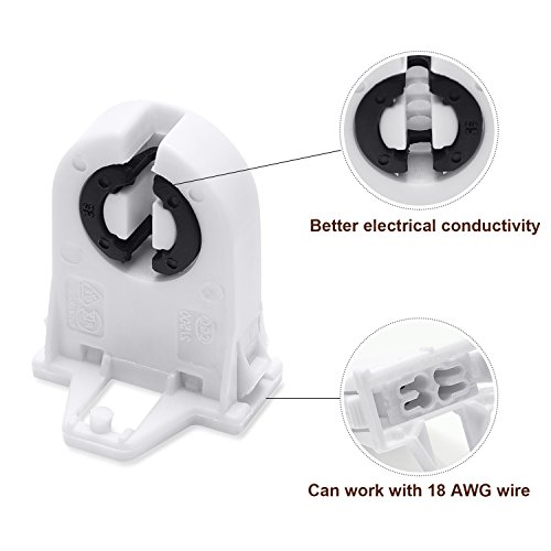 JACKYLED 20-Pack T8 Lamp Holders With Wires - UL Listed Non-Shunted Tombstone Sockets For LED Tube Retrofit