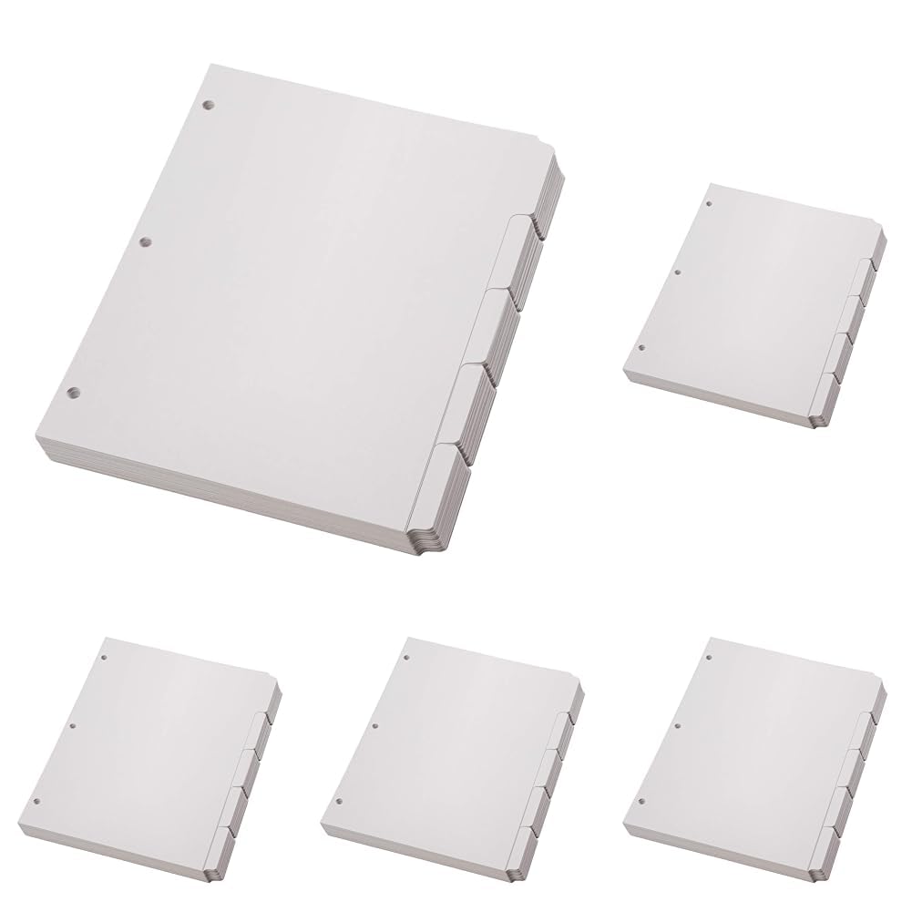 Oxford Blank Write On Binder, 1/5 Cut Tabs, 3 Hole Punch Dividers in 5 Tab Sets, 100-Dividers, 20 Sets, White (89981) (Pack of 5) Image