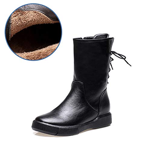 ALLAK Women's Round Toe Flat Shoes Non-Slip Short Tube Martin Boots