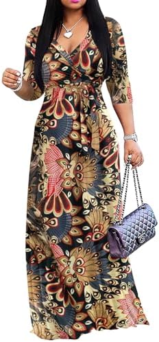 bon rosy maxi dress Bon Rosy Women's 3/4 Sleeve V-Neck Solid Maxi Wrap Dress Navy S at Amazon Women's Clothing store