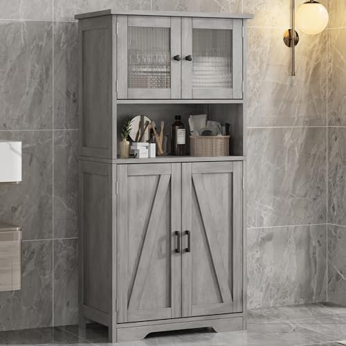 IDEALHOUSE Bathroom Cabinet, Freestanding Floor Linen Storage Cabinet ...