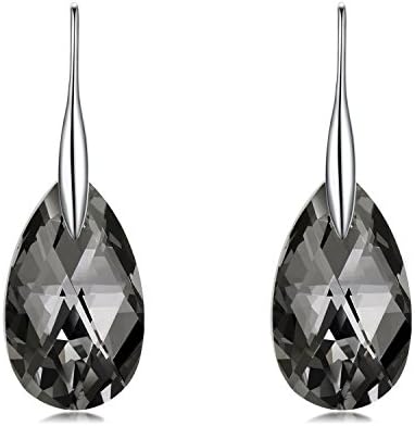 Black Swarovski Crystal Earrings For Women, Ladies Friends Sterling Silver Hypoallergenic Drop Earring Jewelry