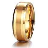 King Will 8mm Gold Tungsten Carbide Ring Brushed Center Mens Wedding Band Comfort Fit(11)