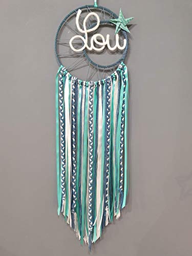 Attrape Reve Prenom Personnalisable En Tricotin Hauteur 90 Cm Environ Emeraude Bleu Paillette Et Blanc Amazon Fr Handmade