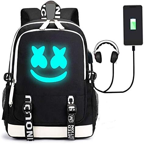 WCDP Fashion Marshmallow Luminous Backpack with USB Charging Port, Unisex Fashion College School Bookbag Daypack Backpack