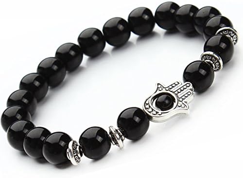 EVELICAL 8mm Beaded Bracelets for Men Women Natural Stone Rosary Bracelet Black Onxy Elastic