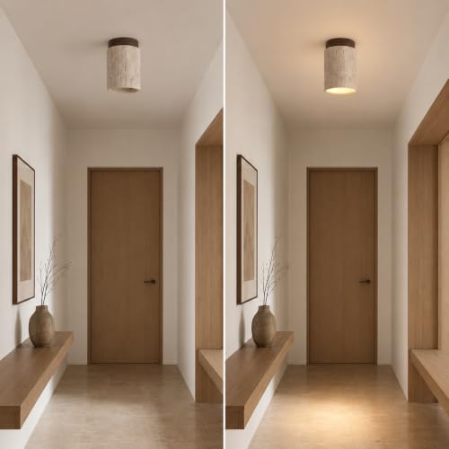 SYSR Lámparas de techo de estilo japonés wabi-sabi,Regulable lampara de techo de piedra natural,12W Retro Luz para recamara de base E27,Para pasillo,dormitorio,Isla de cocina,sala (C)