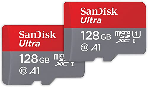 SanDisk Ultra microSDXC UHS-I-Speicherkarte 128 GB + SD-Adapter 2er-Pack (Für Smartphones und Tablets, A1, Class 10, U1, Full HD-Videos, bis zu 140 MB