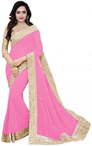 unique enterprise Women's Chiffon Sarees With Blouse (PITCH)