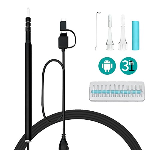 Ear Cleaning Endoscope,3 in 1 Borescope Inspection Ear Wax Remover Tool 1.3Megapixels HD Waterproof Camera with 6 Adjustable LED Light,Endoscope Ear Pick Spoon for OTG Android Micro USB PC