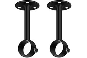 Ceiling Curtain Rod Bracket, 1 Inch Heavy Duty Curtain Rod Holder Hooks, Stainless Steel Black Flange Rod Holders Closet Pole