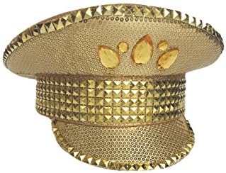 MIGHTYCOS Women's Bright British Patch Sequins Stage Performance Cap Adult Military Police Officer Hat Green
