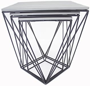 Heather Ann Creations W50150-GREYB Kinney Nesting Tables, White/Iron