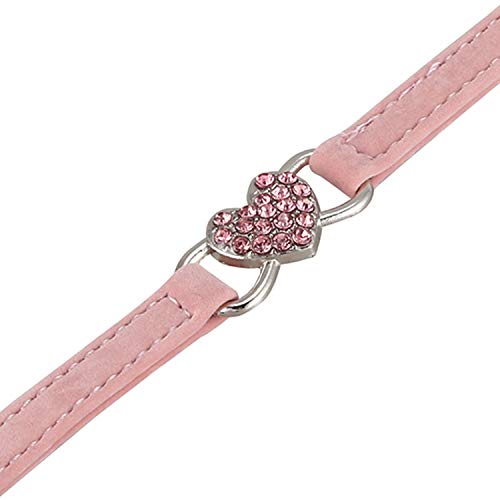 Vaorwne Heart Charm and Bell Collar Safety Elastic Adjustable with Soft Velvet Material Collar pet Product Small S Pink